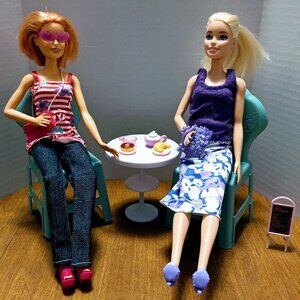 OOAK Barbie Size Table & 2 Chairs Set with 2 Dolls